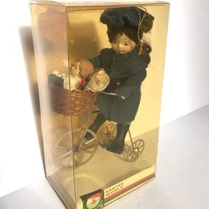 RARE Kurt Adler Vtg 1983 Santas world girl bike baby wicker basket J6364 Taiwan